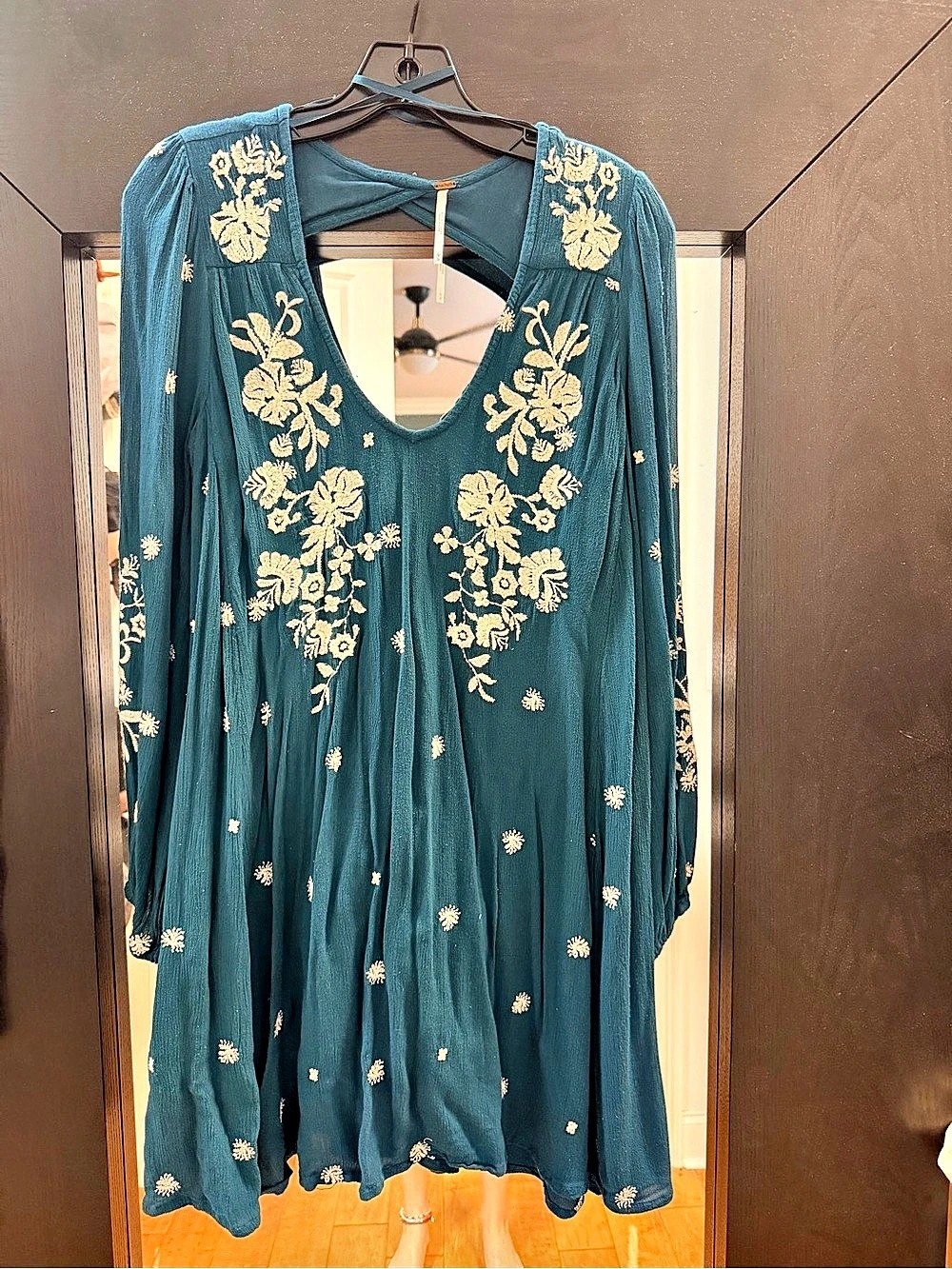 Free People Teal Green Embroidered Mini Dress